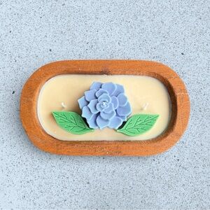 1️⃣2️⃣oz 3-Wick Soy Candle - Blue Hydrangea in Wooden Bowl